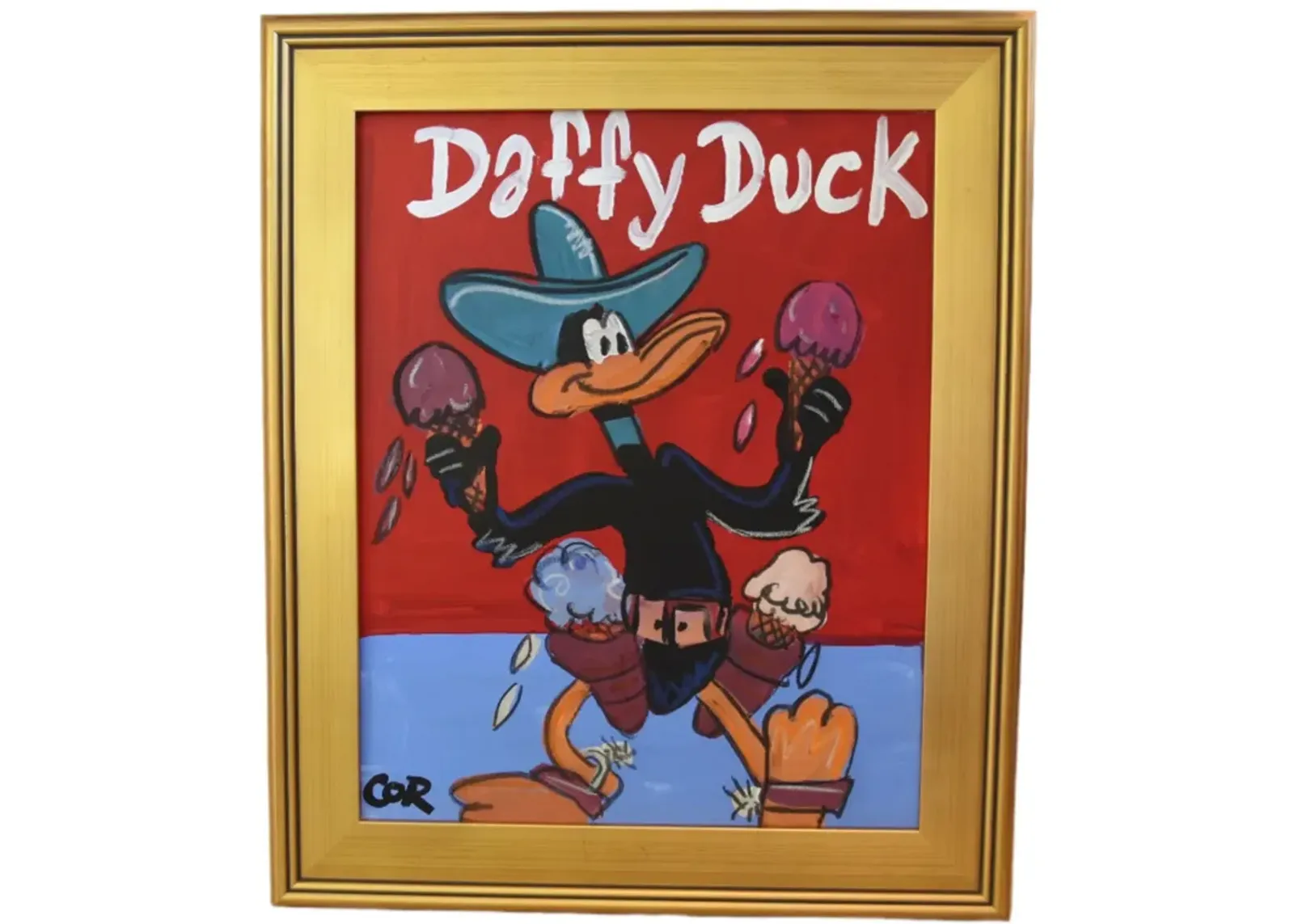 Daffy Duck with Ice Cream Oil Painting - Red