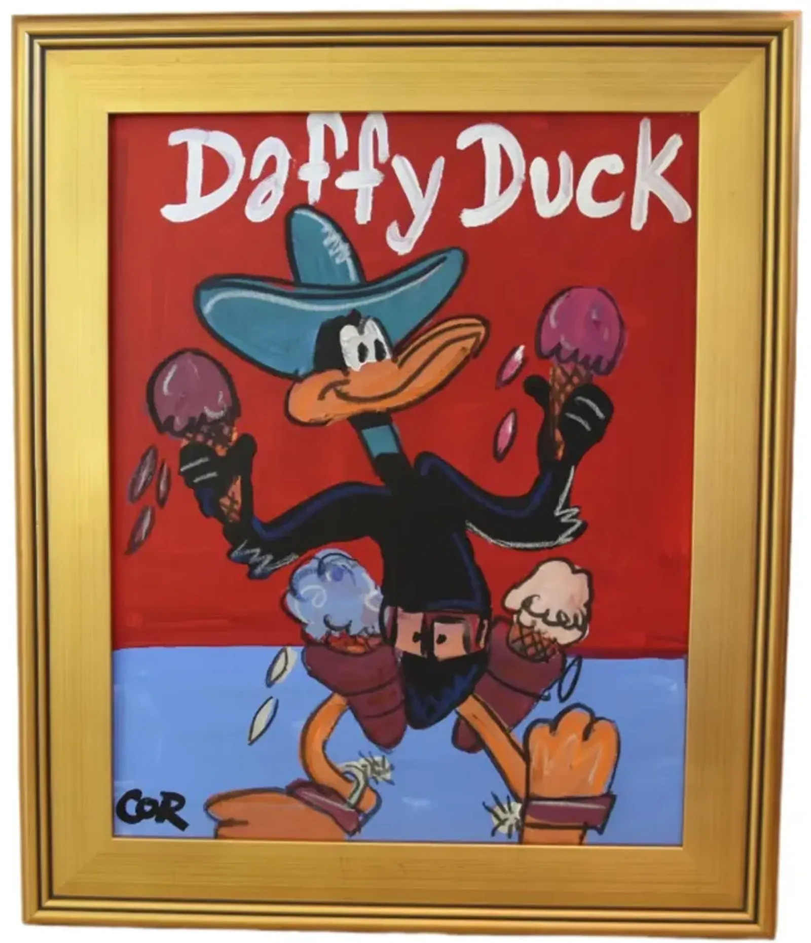 Daffy Duck with Ice Cream Oil Painting - Red