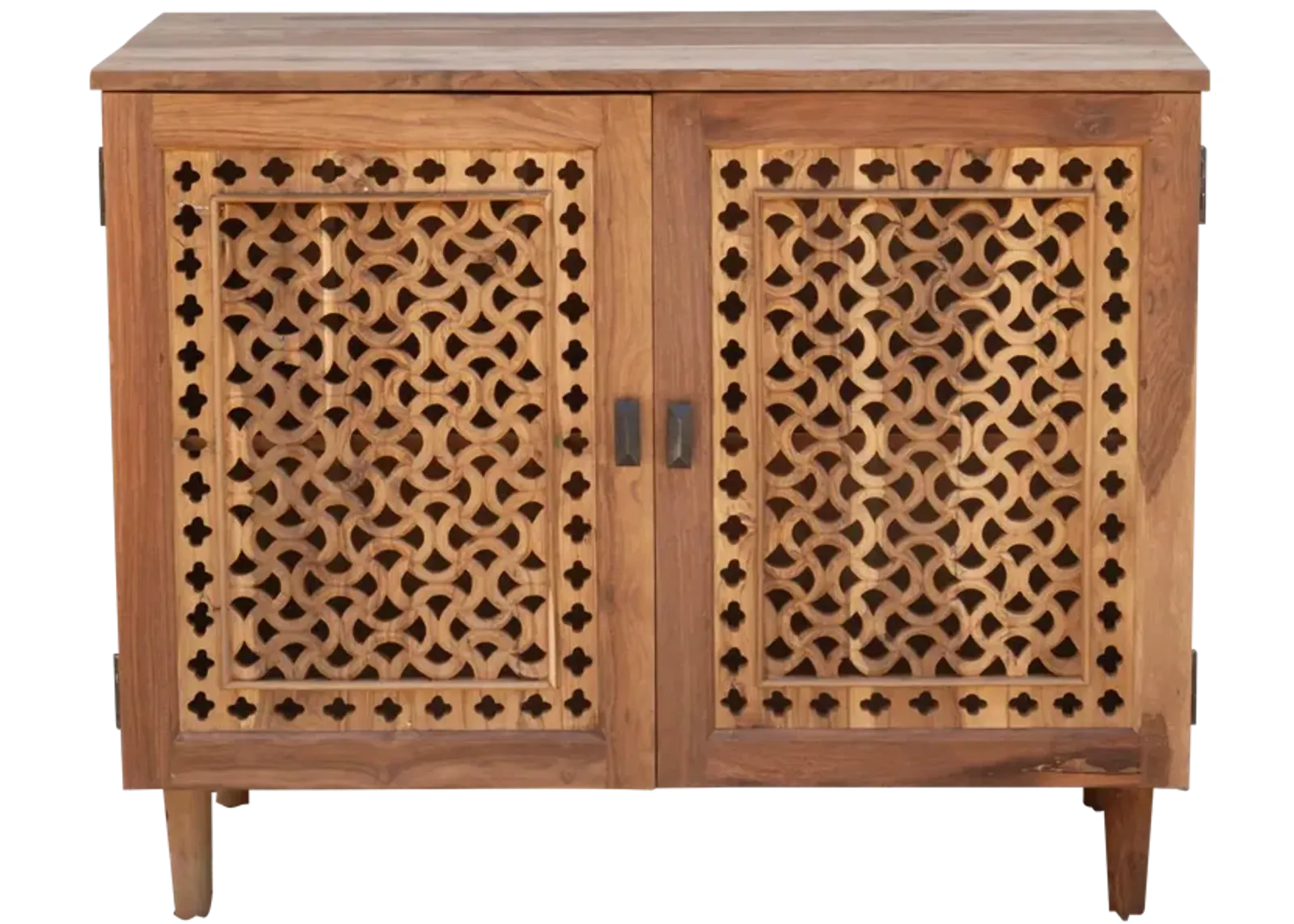 Mid-Century Style Carved Jali Cabinet - Brown