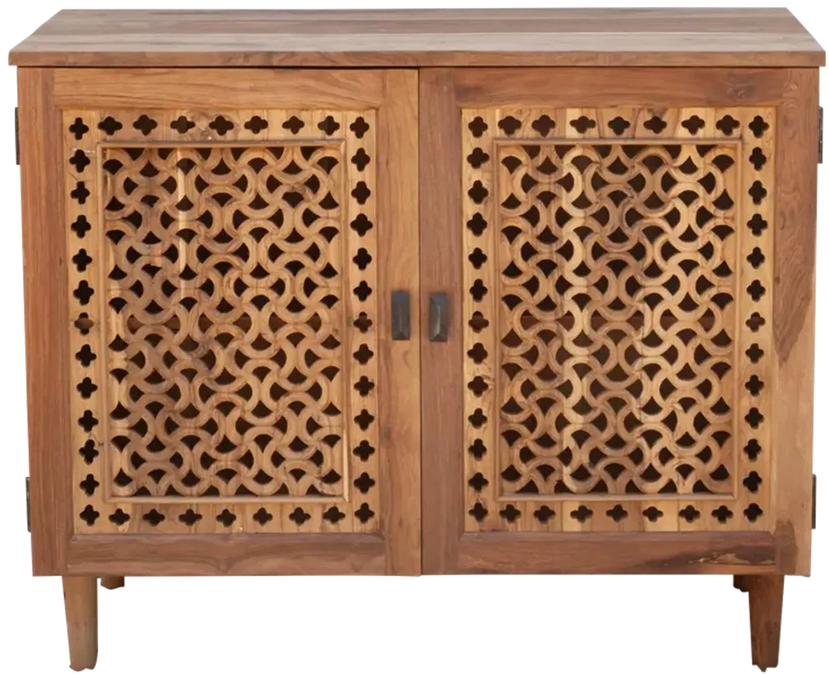 Mid-Century Style Carved Jali Cabinet - Brown