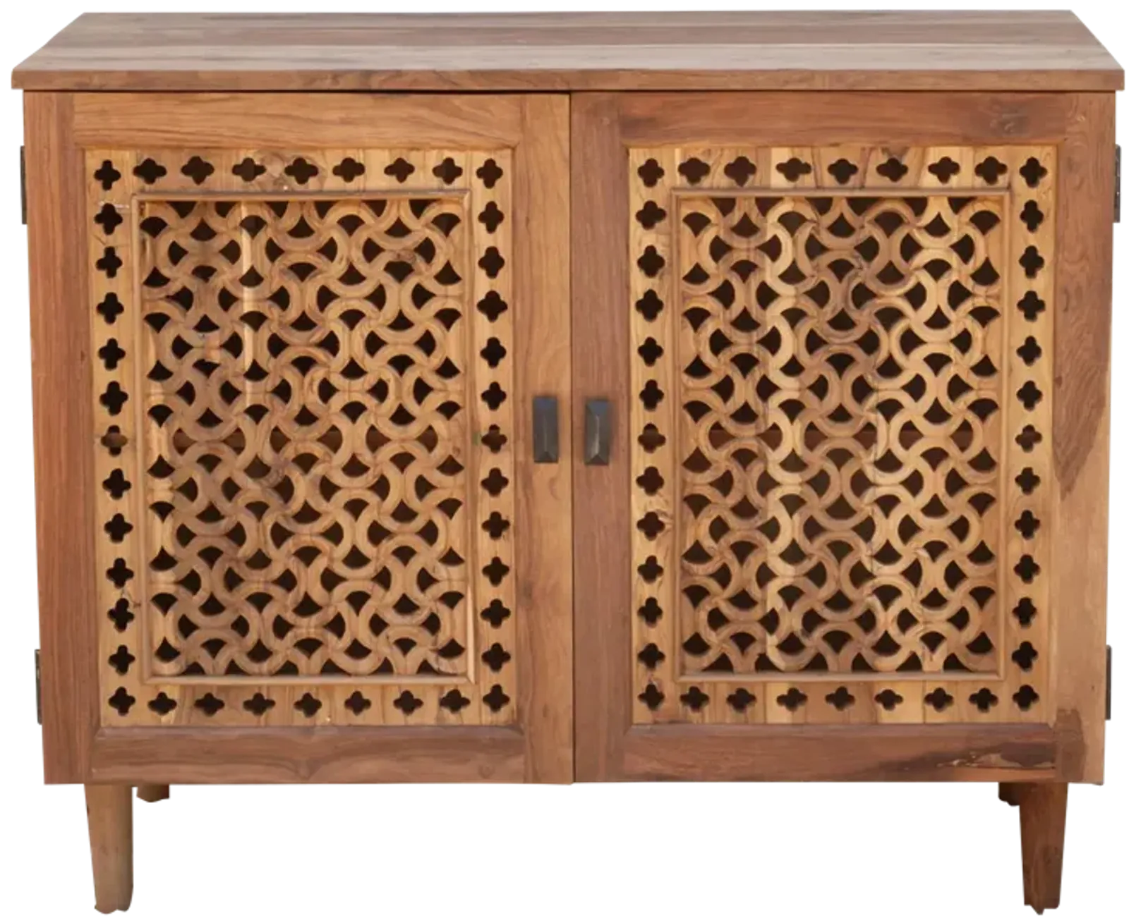 Mid-Century Style Carved Jali Cabinet - Brown