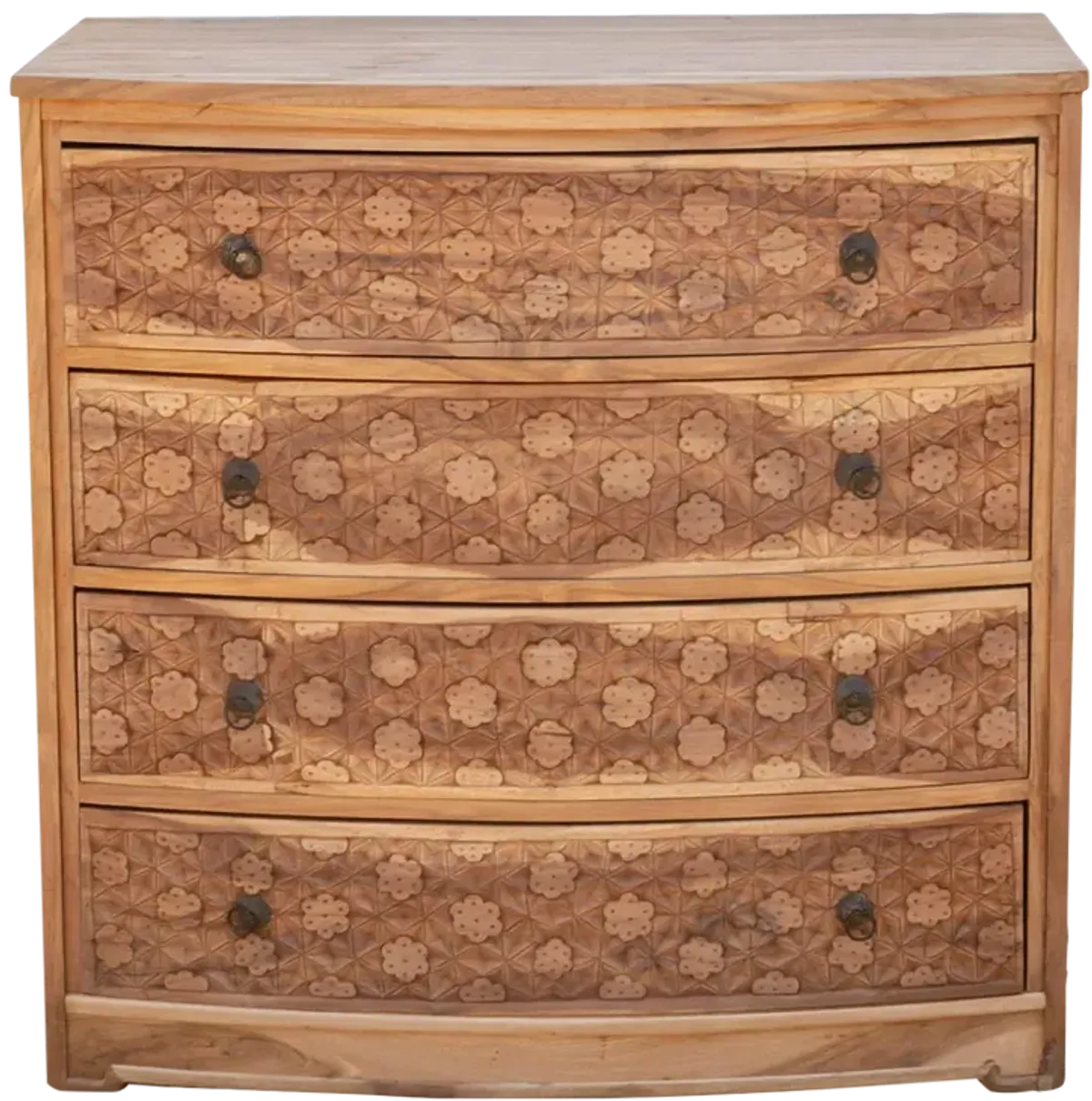 Bow Front Finely Carved Teak Dresser - Handcrafted