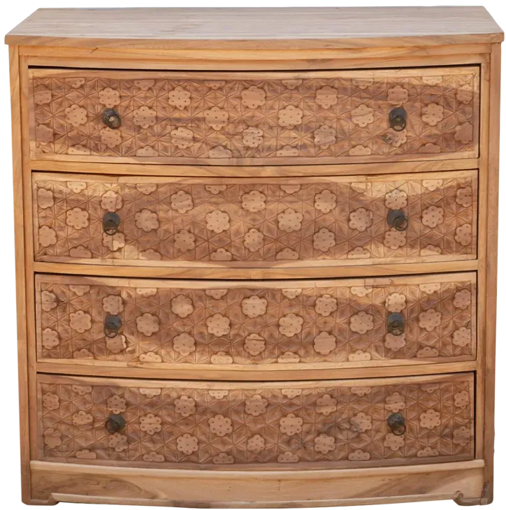 Bow Front Finely Carved Teak Dresser - Handcrafted