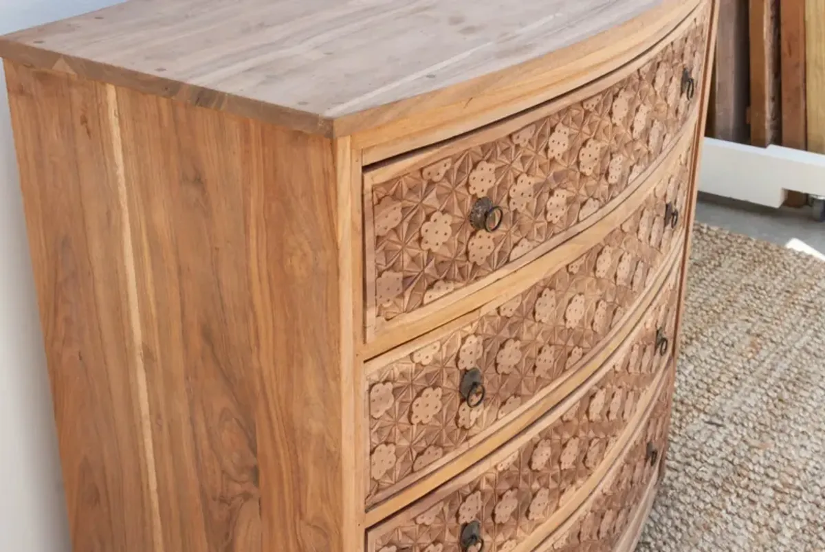 Bow Front Finely Carved Teak Dresser - Handcrafted