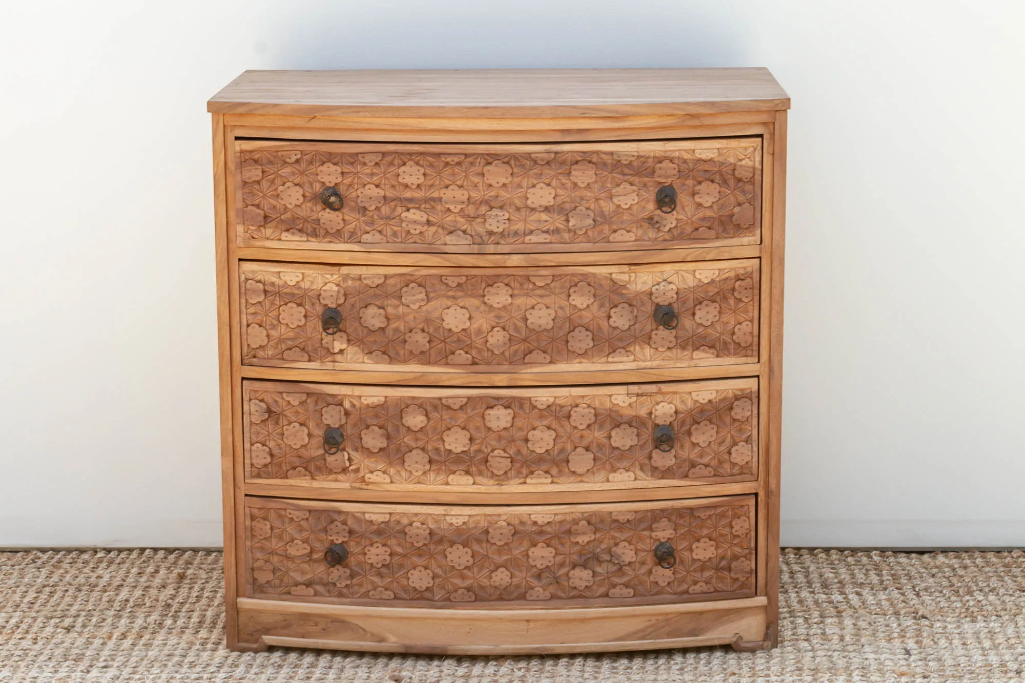 Bow Front Finely Carved Teak Dresser - Handcrafted