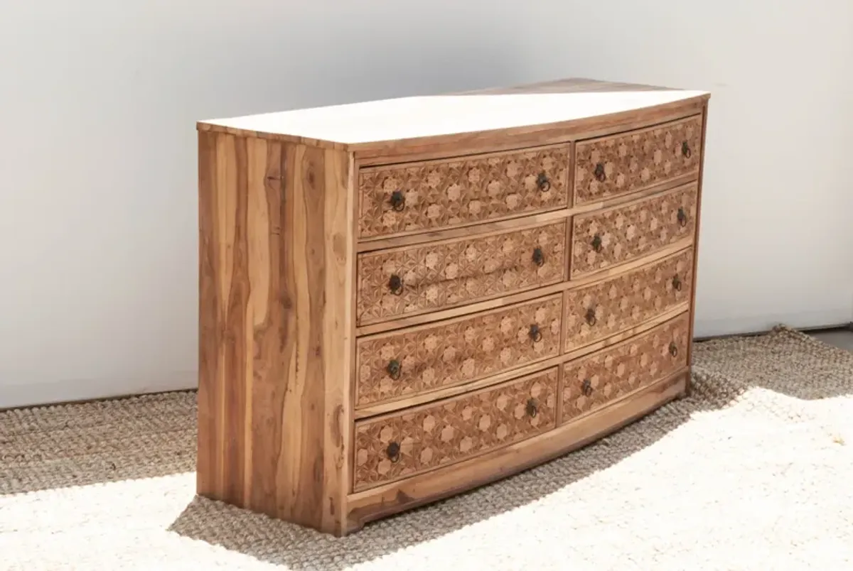 Reclaimed Teak Carved 8-Drawer Dresser - Handcrafted