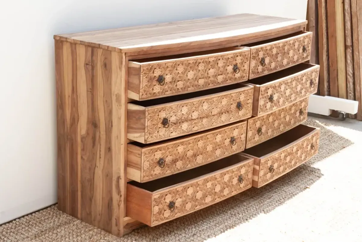 Reclaimed Teak Carved 8-Drawer Dresser - Handcrafted