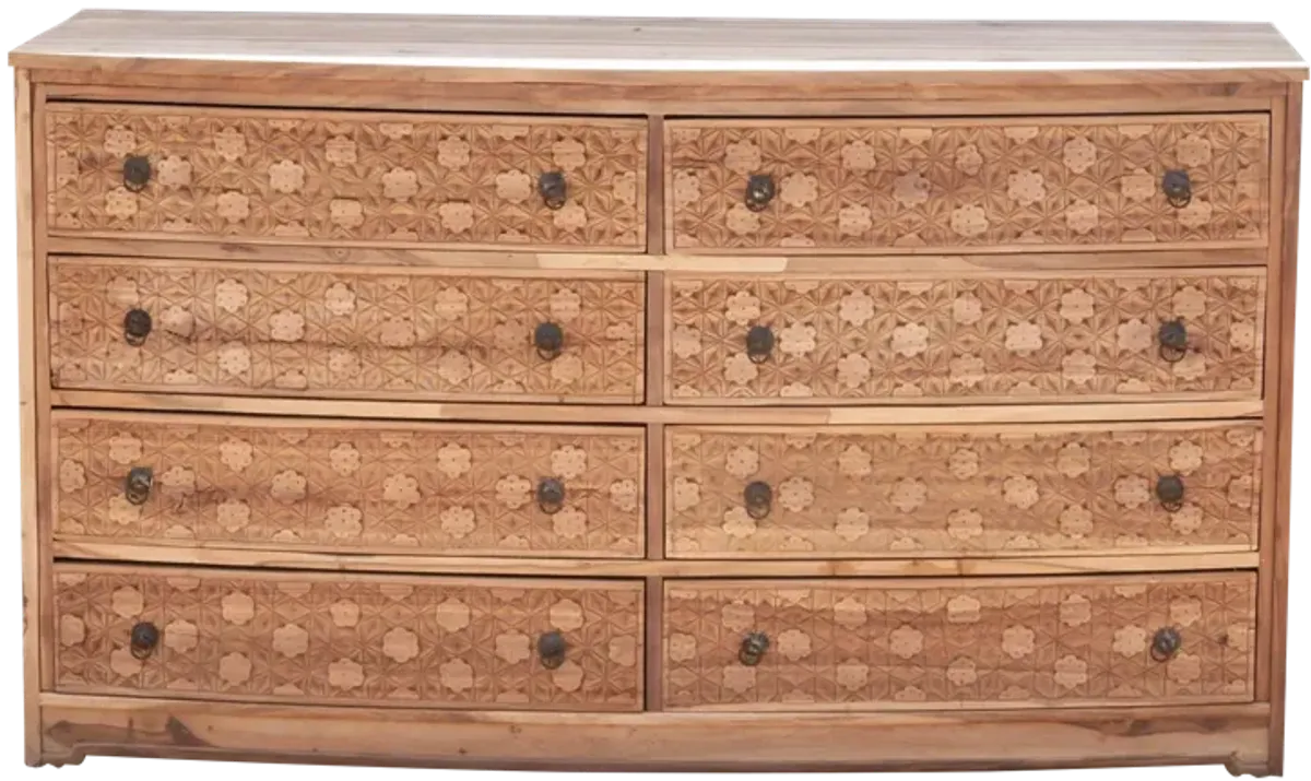 Reclaimed Teak Carved 8-Drawer Dresser - Handcrafted