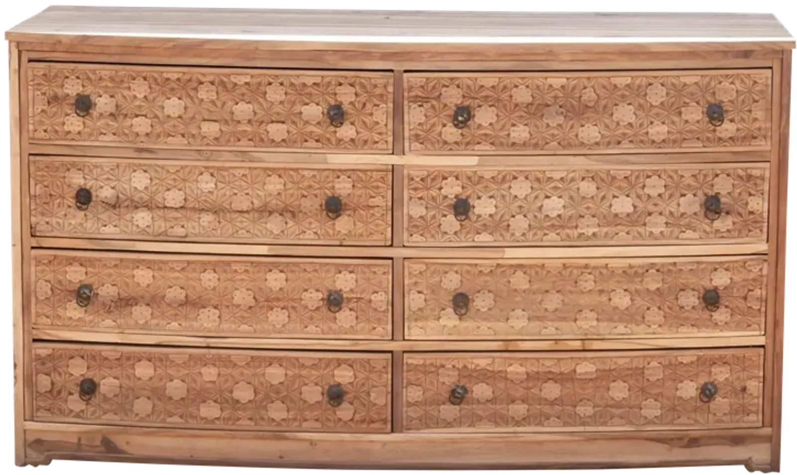 Reclaimed Teak Carved 8-Drawer Dresser - Handcrafted