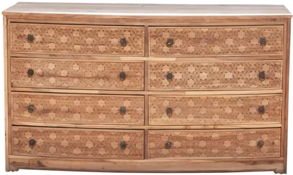 Reclaimed Teak Carved 8-Drawer Dresser - de-cor - Handcrafted