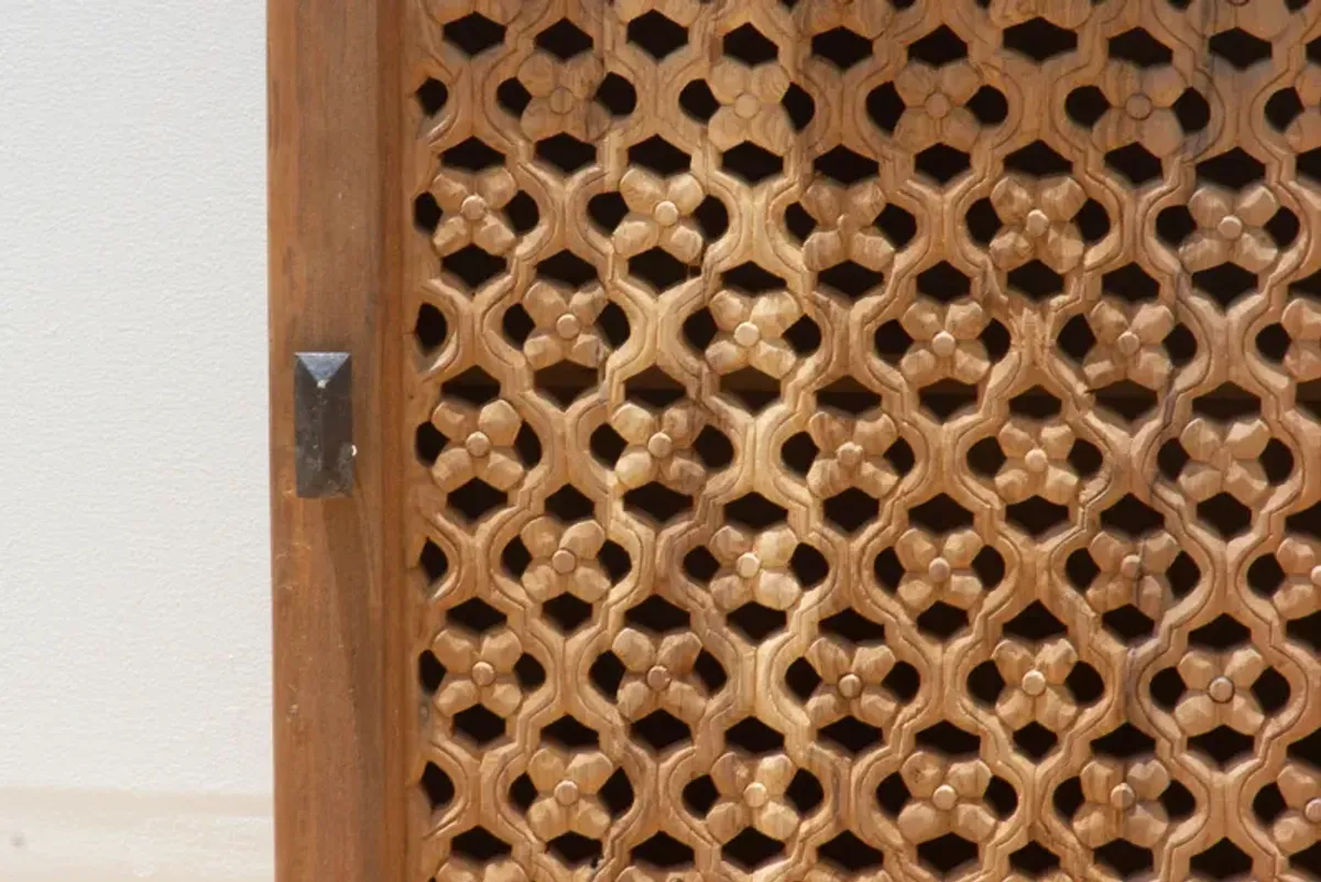 Finely Carved Teak Floral Nightstand