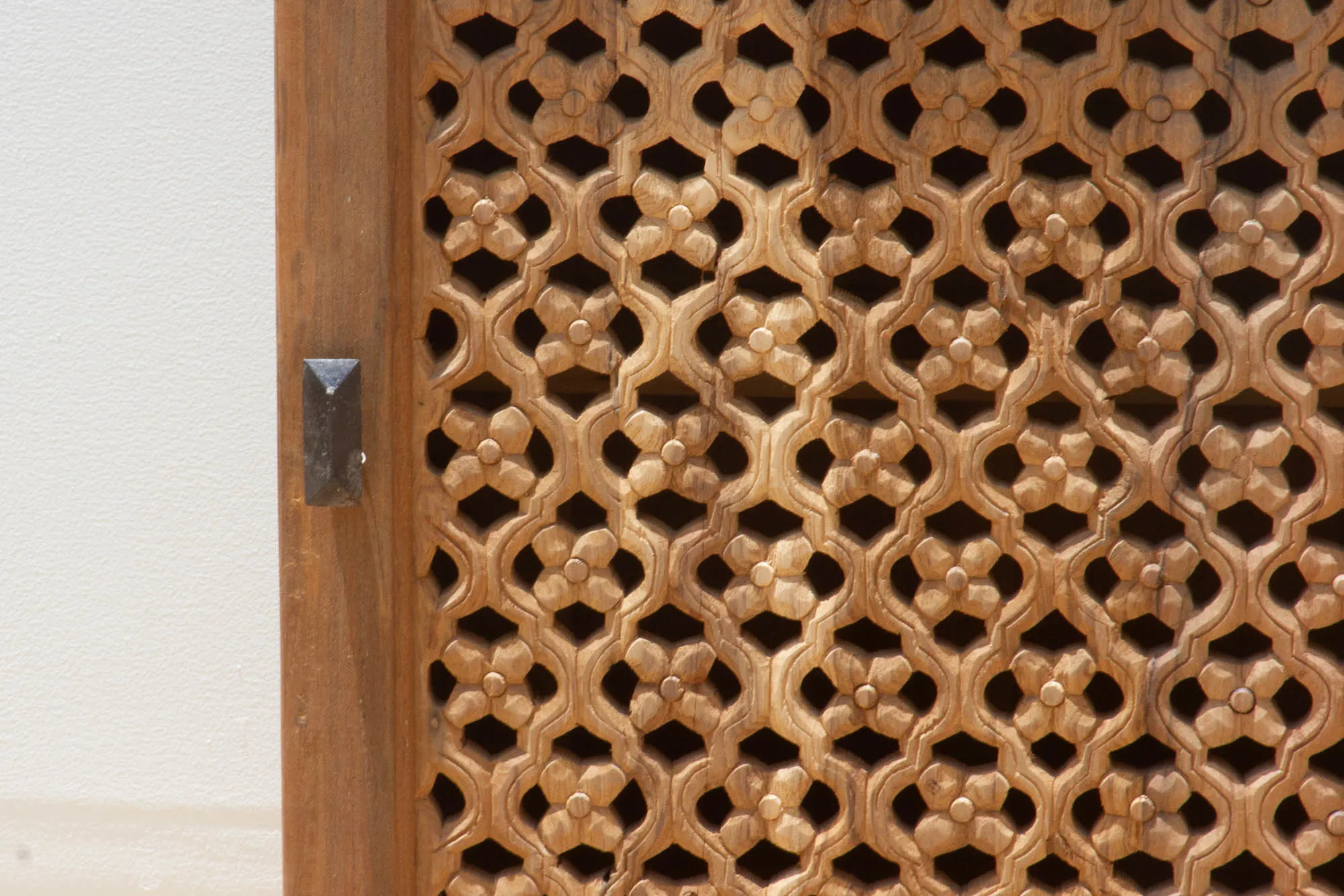 Finely Carved Teak Floral Nightstand