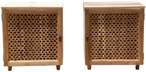 Finely Carved Teak Floral Nightstand