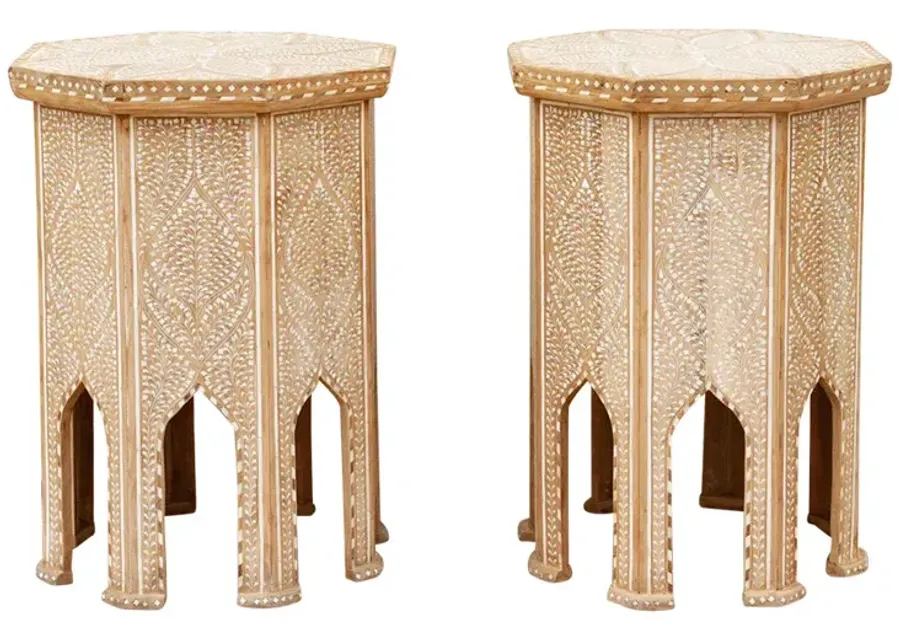 Fine Bleached & Inlay End Table - Set of 2