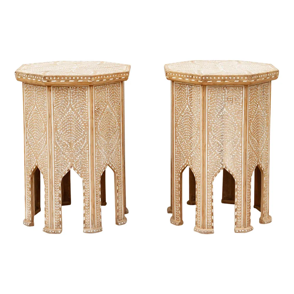 Fine Bleached & Inlay End Table - Set of 2