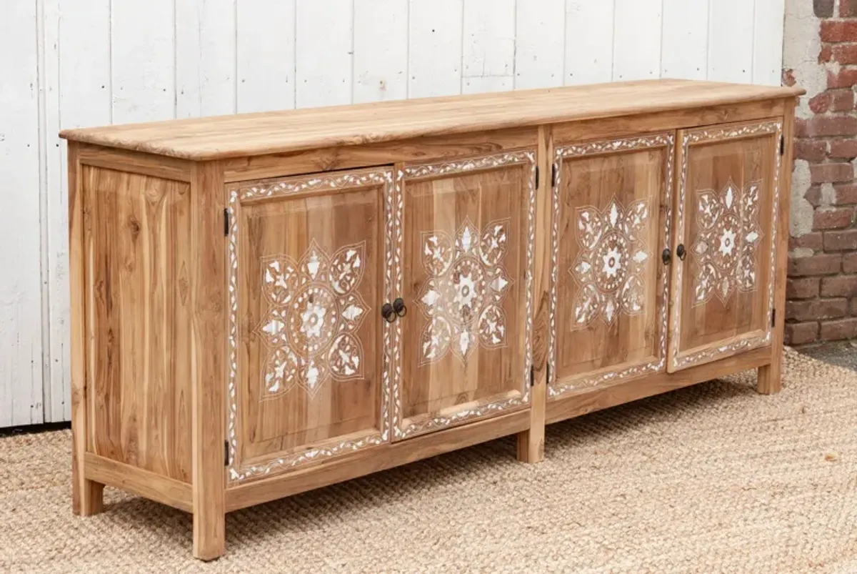 Bleached Teak Damascus Inlay Sideboard