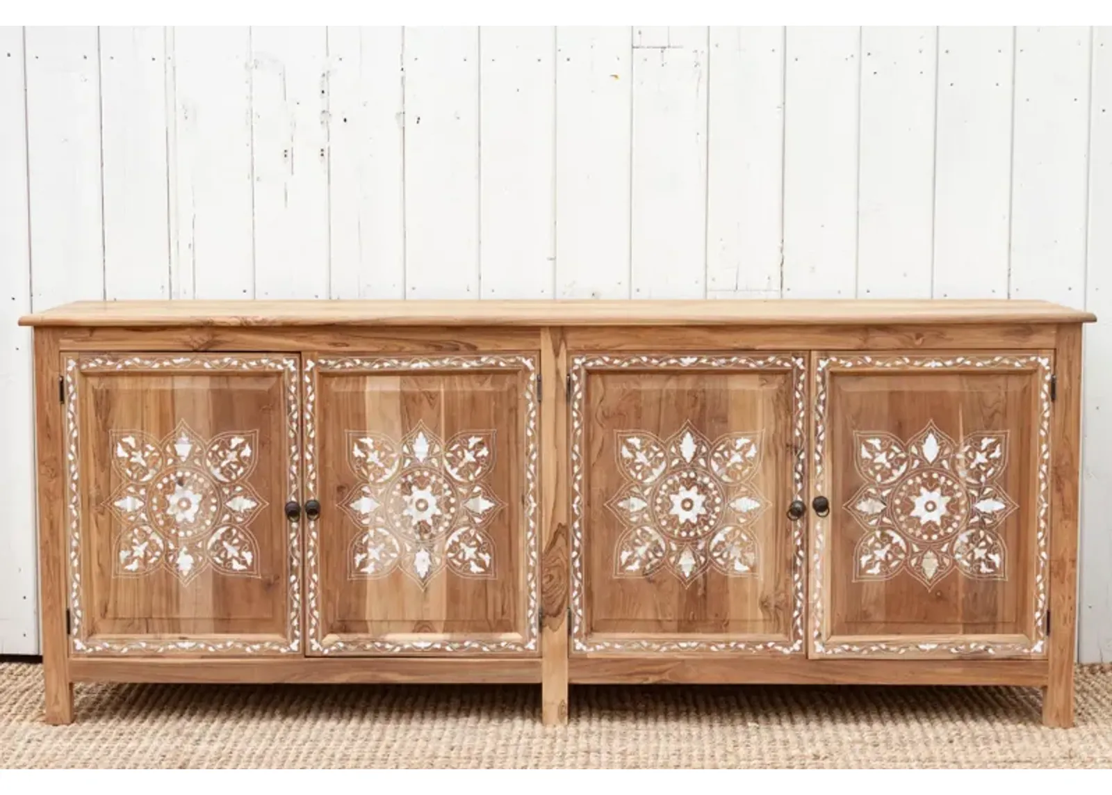 Bleached Teak Damascus Inlay Sideboard