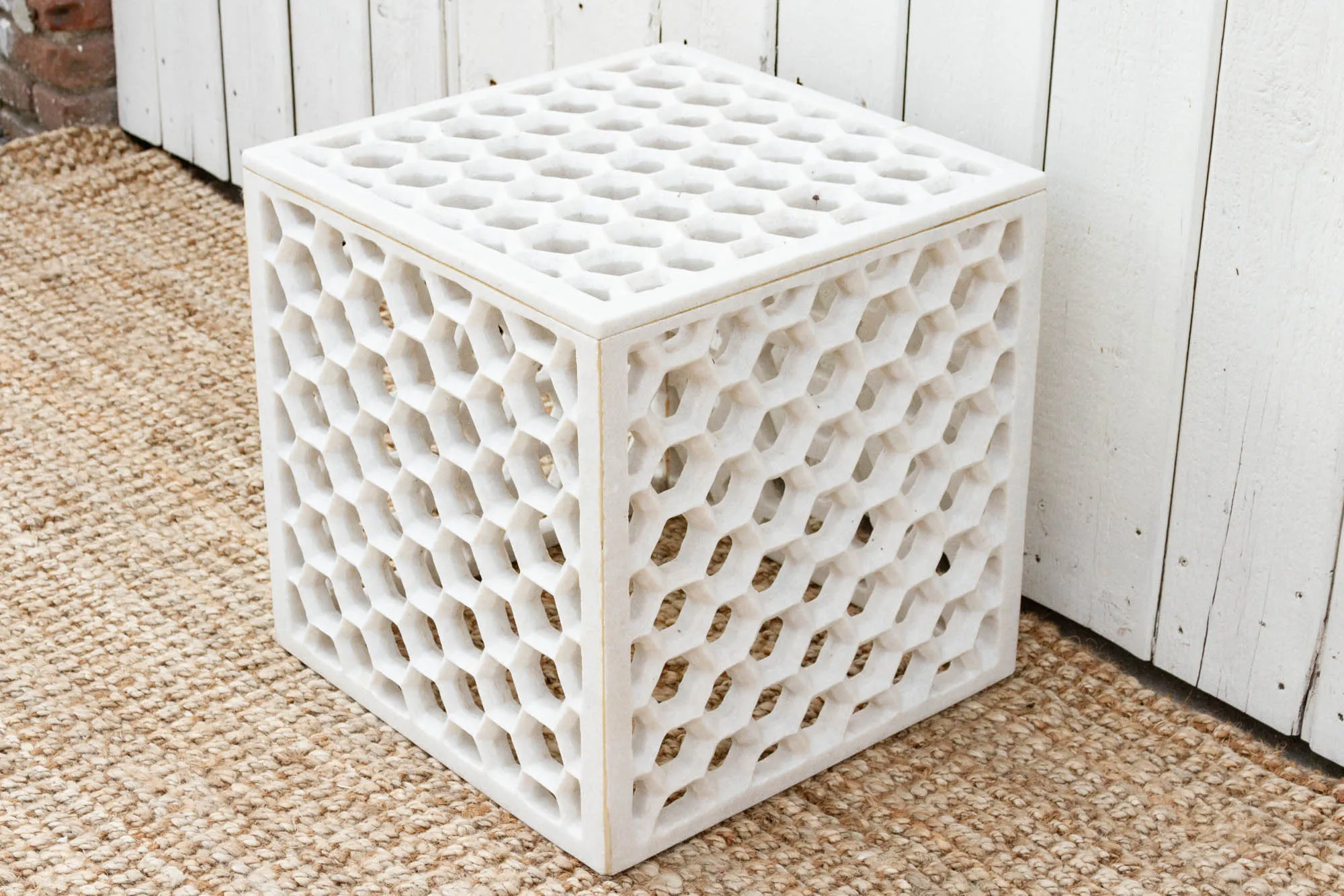 Hand-carved Marble Jali Side Table - Handcrafted