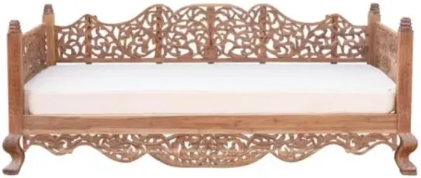 Carved Teak Anglo-Indian Daybed - de-cor - brown - Comfortable, Sturdy