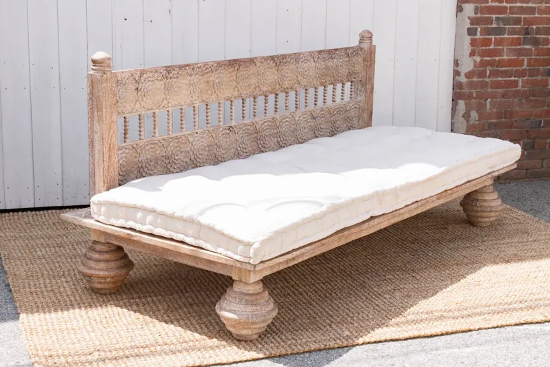 Carved Whitewash Reclaimed Wood Daybed - Handcrafted - Comfortable, Sturdy