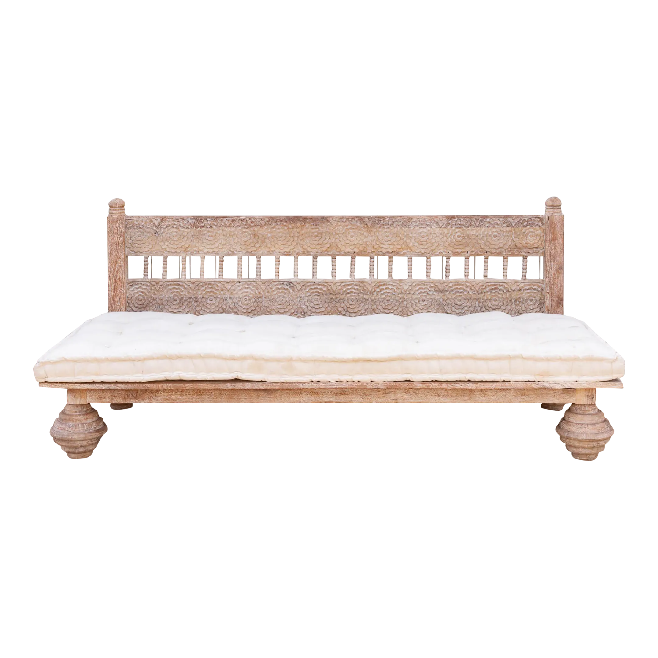 Carved Whitewash Reclaimed Wood Daybed - Handcrafted - Comfortable, Sturdy