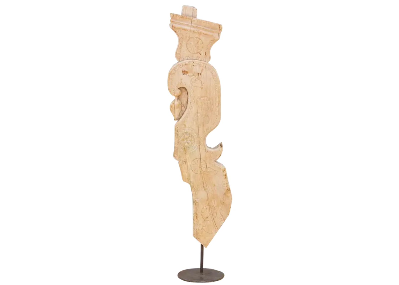 Antique Bleached Wood Corbel Figure - Brown