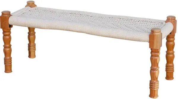 Bleached Wood Charpai Woven Top Bench