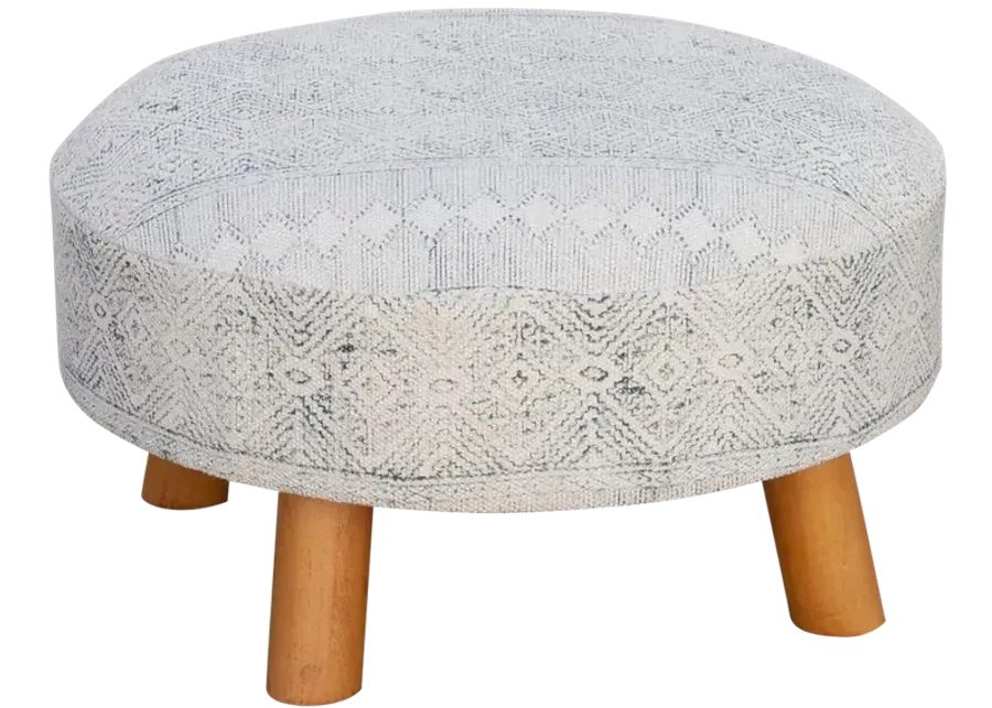 White & Blue Tribal Dhurrie Ottoman