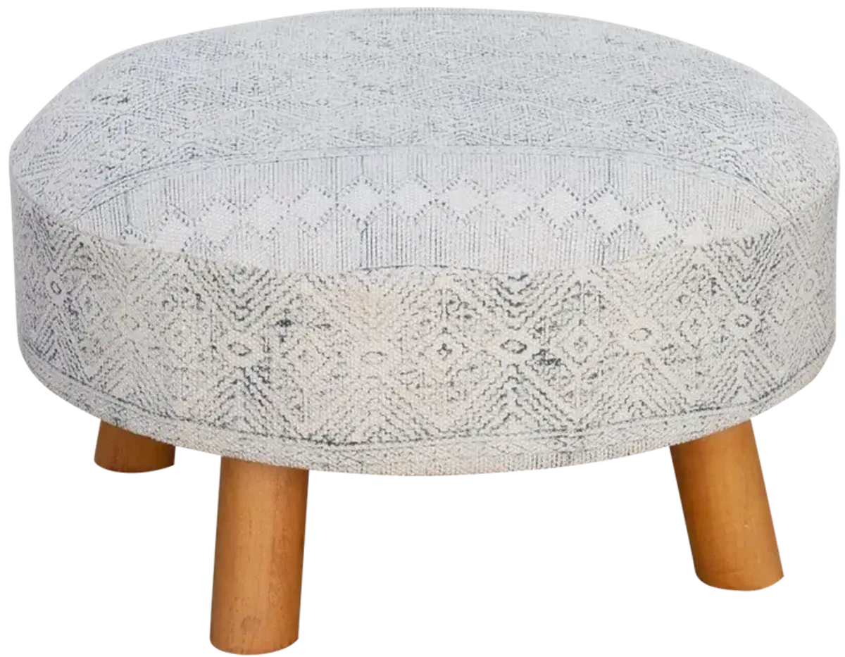 White & Blue Tribal Dhurrie Ottoman - de-cor