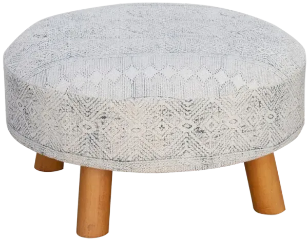 White & Blue Tribal Dhurrie Ottoman - de-cor
