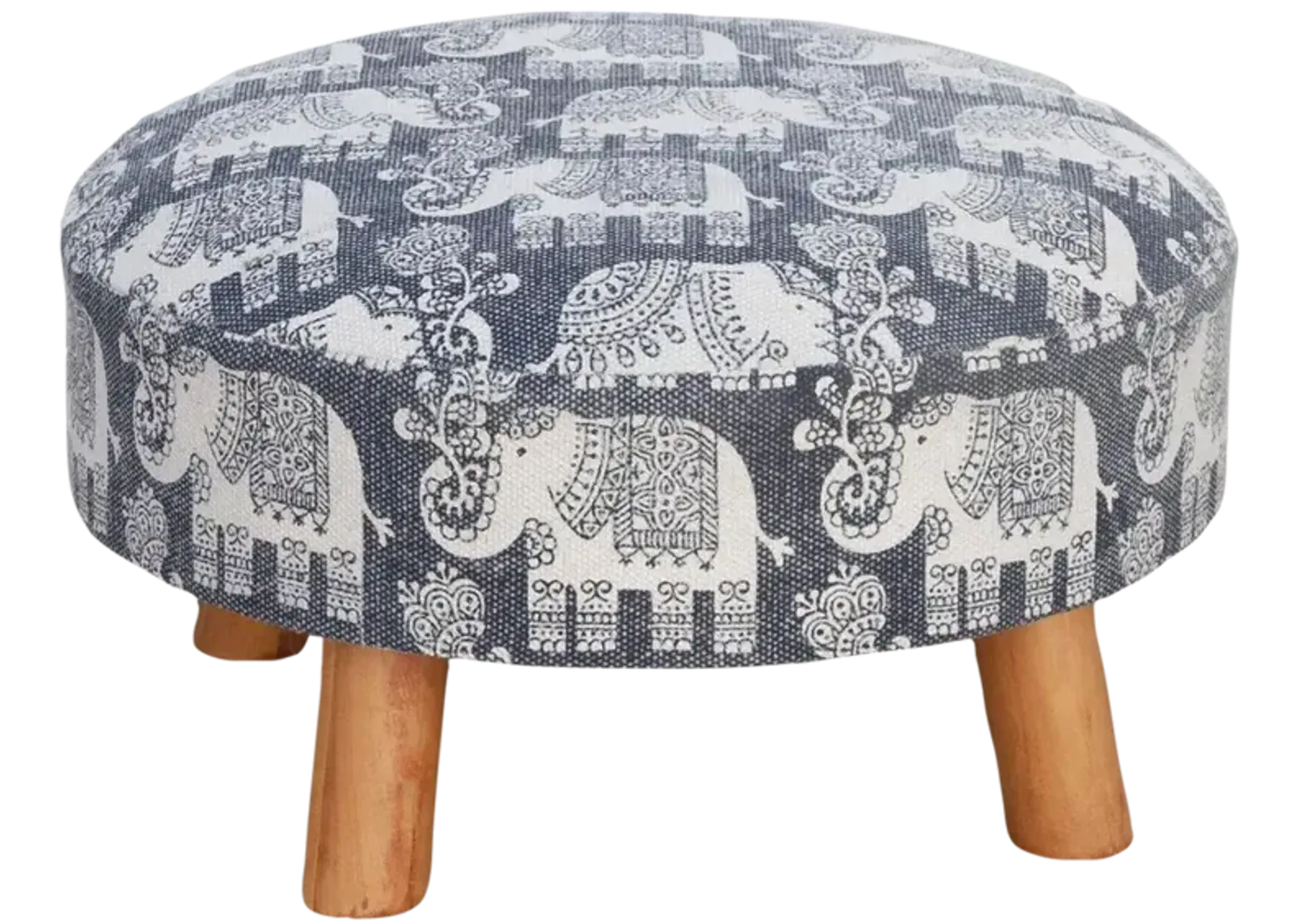 Blue & White Elephant Dhurrie Ottoman