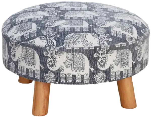 Blue & White Elephant Dhurrie Ottoman - de-cor