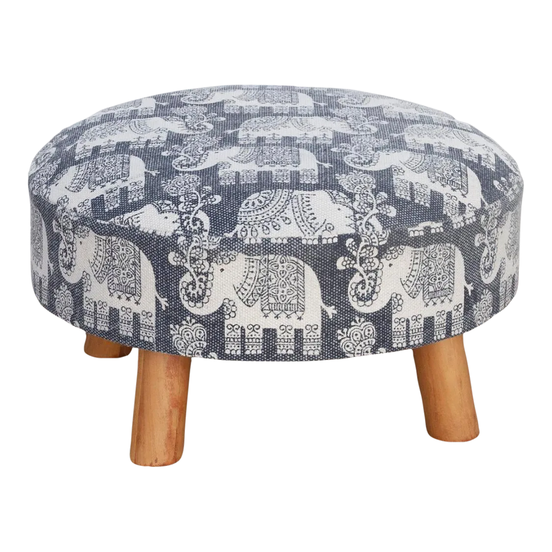 Blue & White Elephant Dhurrie Ottoman