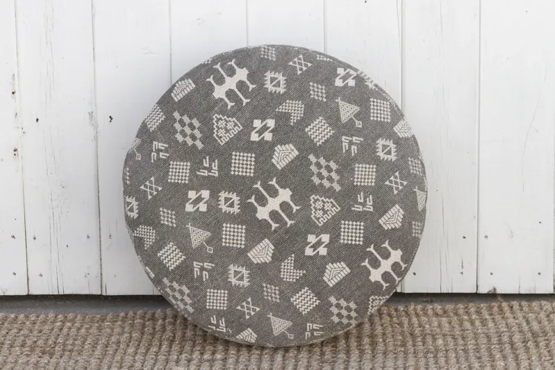 Mali Black & White Dhurrie Ottoman