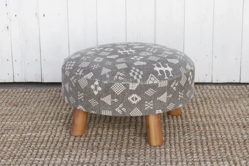 Mali Black & White Dhurrie Ottoman