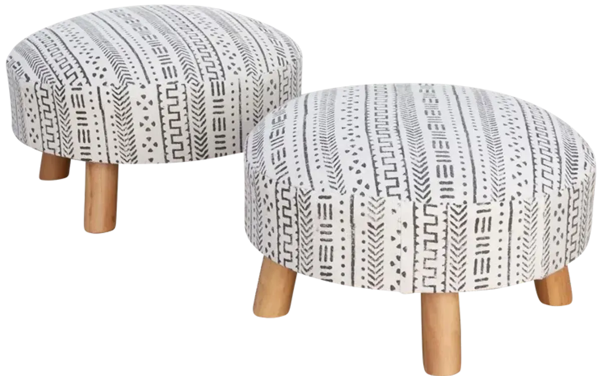 Pair of White & Black Mudcloth Ottoman