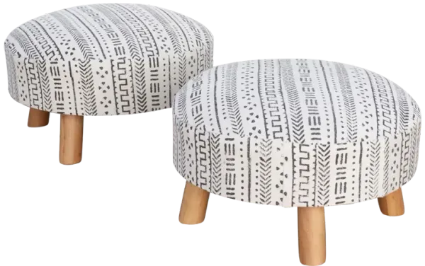 Pair of White & Black Mudcloth Ottoman - de-cor