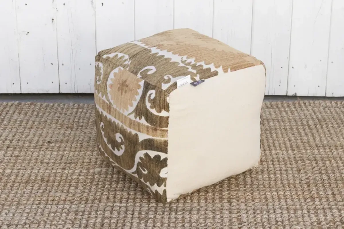 Almaty Antique Suzani Cube Ottoman - de-cor