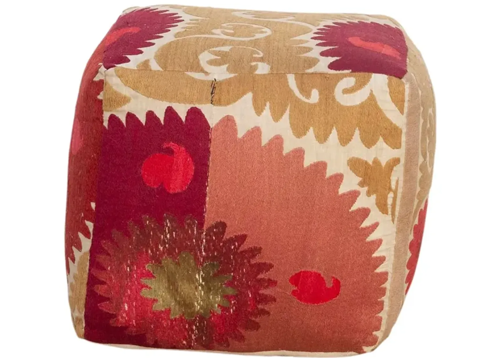 Raspberry Antique Suzani Cube Ottoman