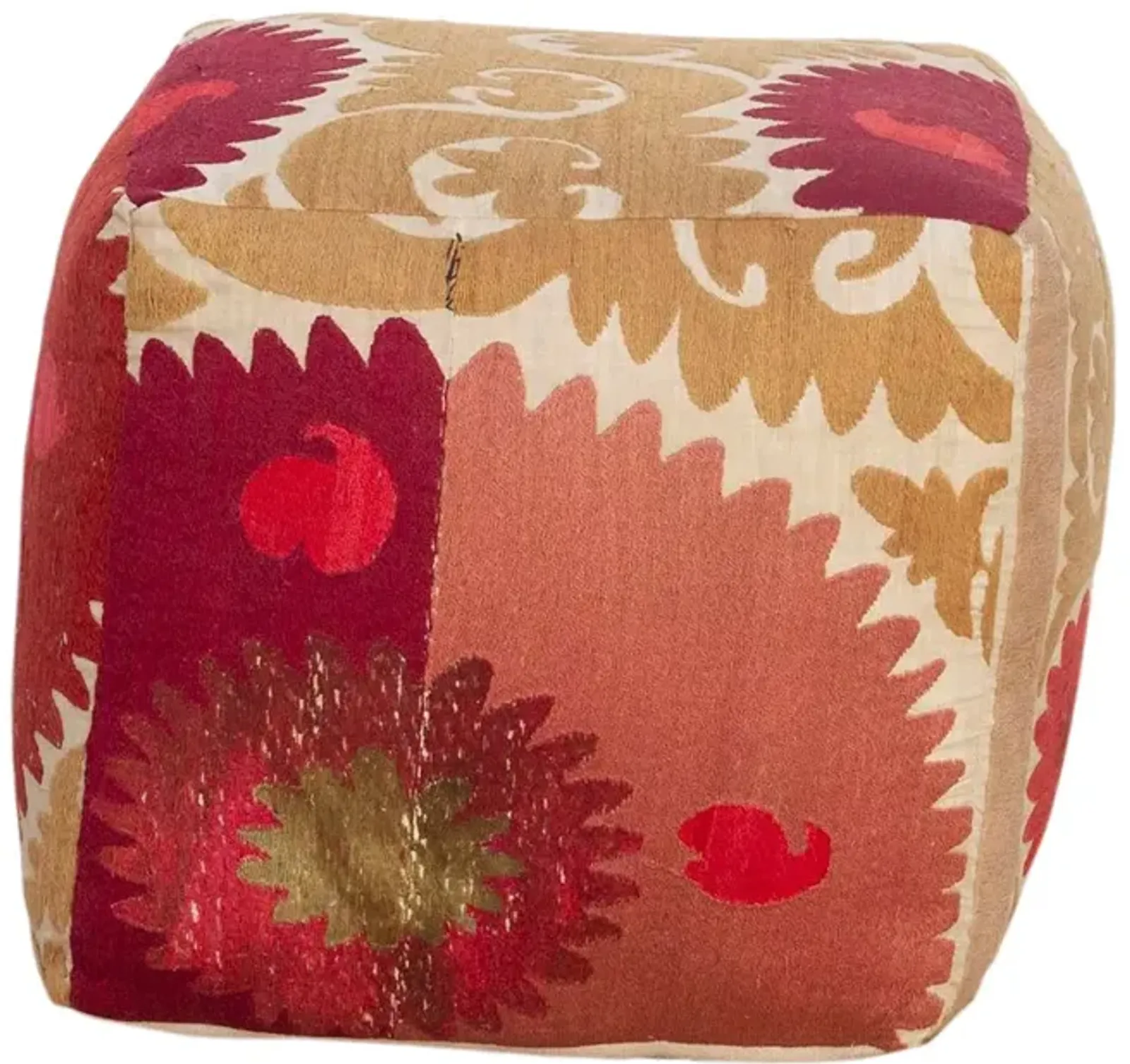 Raspberry Antique Suzani Cube Ottoman