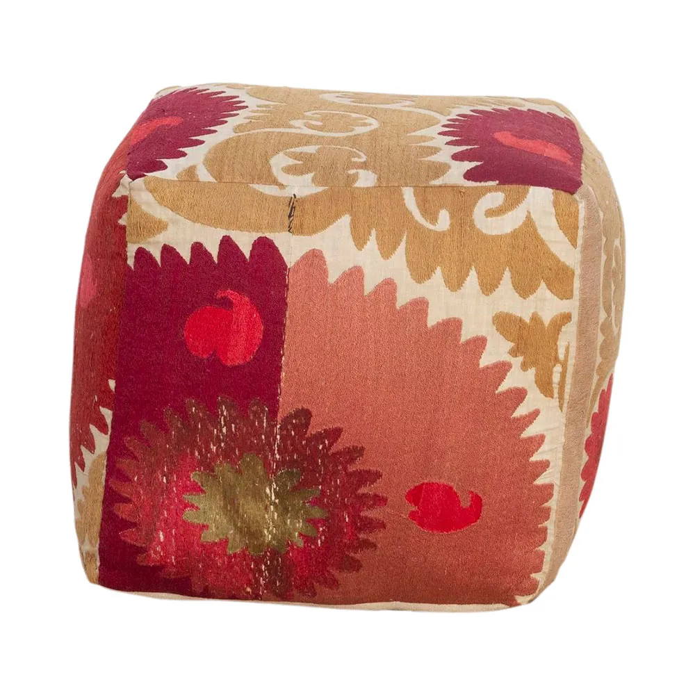 Raspberry Antique Suzani Cube Ottoman