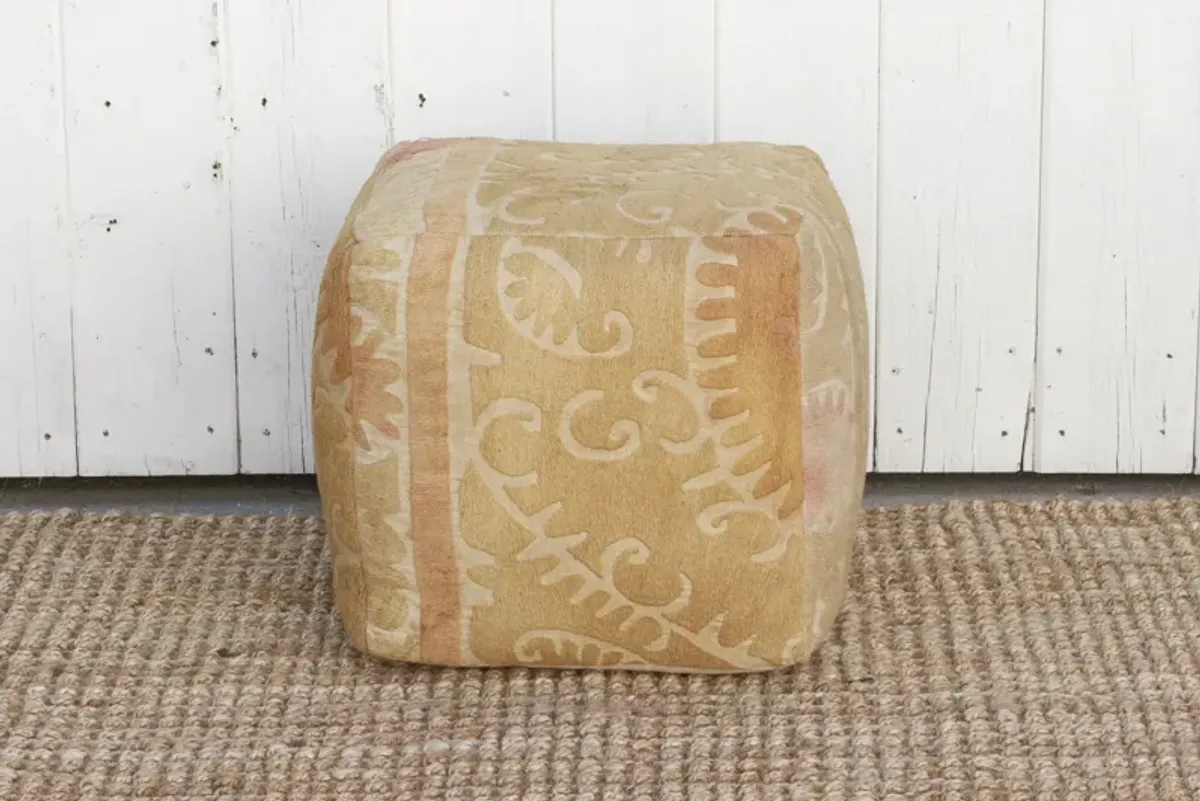 Barksoon Antique Suzani Cube Ottoman