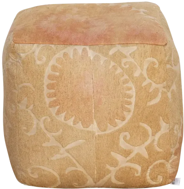Oguz Antique Suzani Cube Ottoman - de-cor - orange