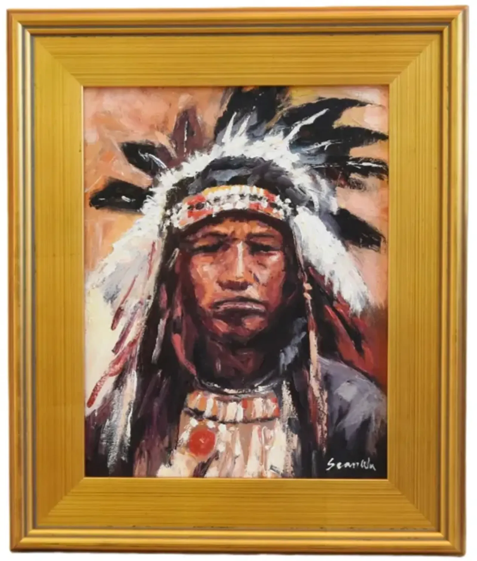 Native American Indian Portrait Painting - Brown