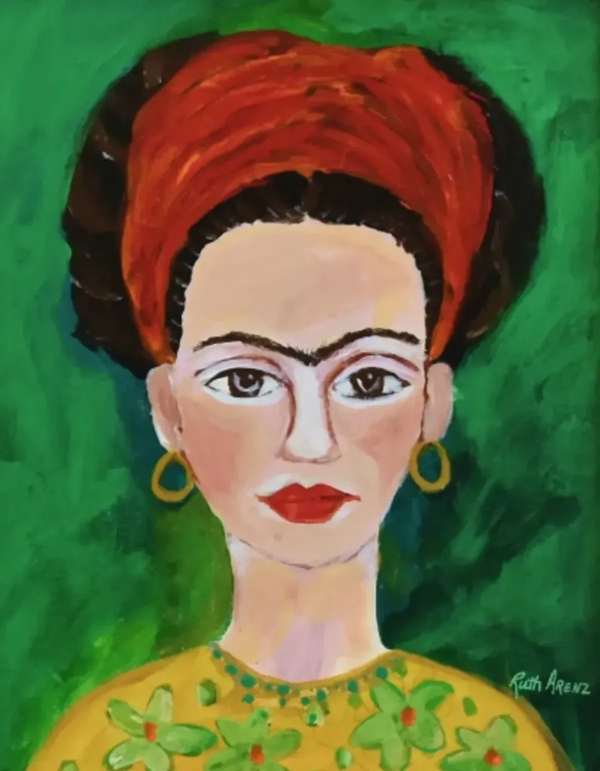 Frida Kahlo Portrait Oil Painting - Green