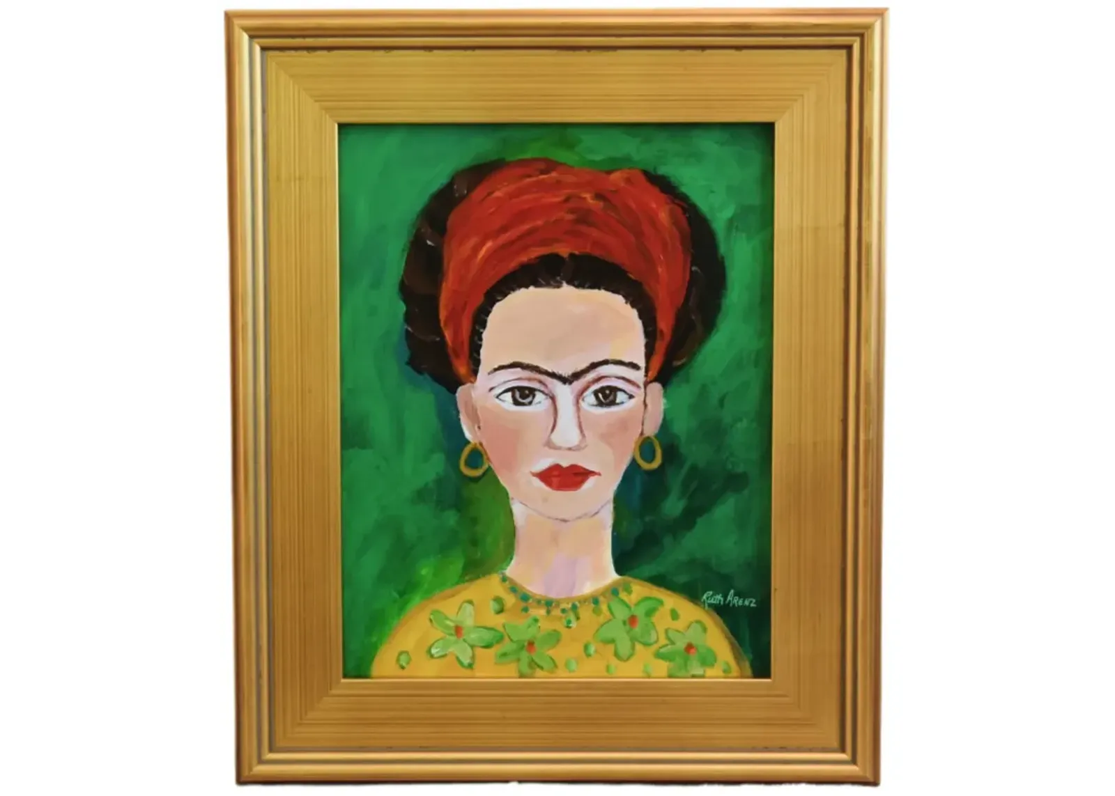 Frida Kahlo Portrait Oil Painting - Green