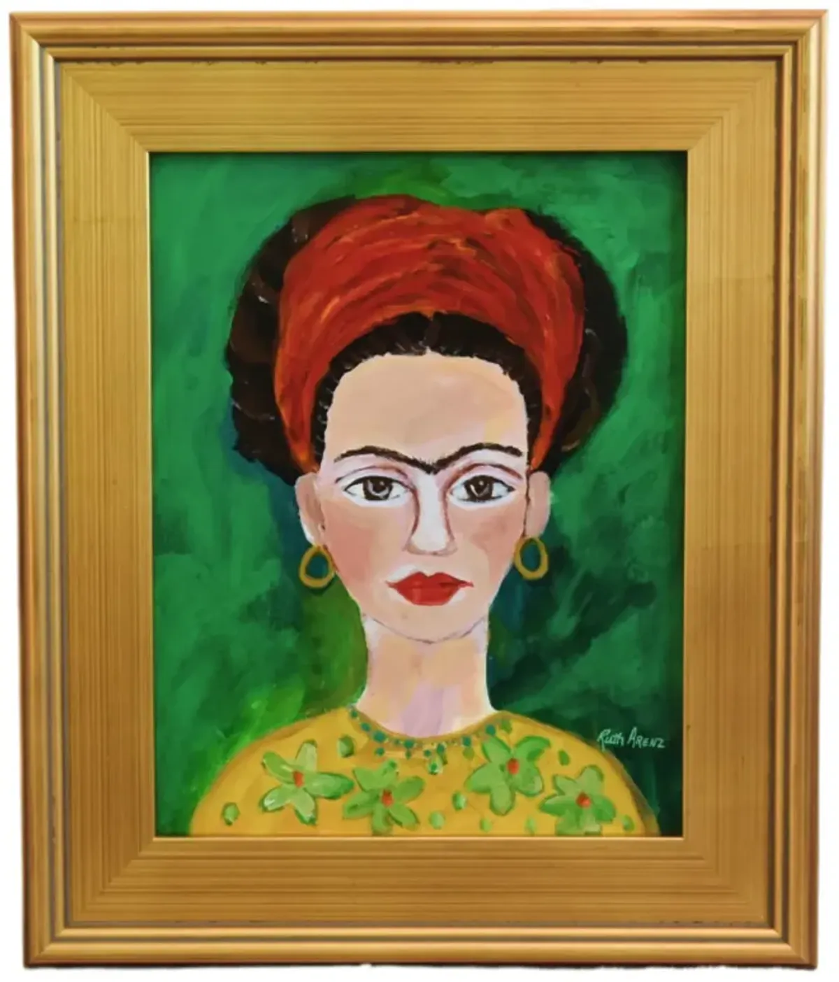 Frida Kahlo Portrait Oil Painting - Green