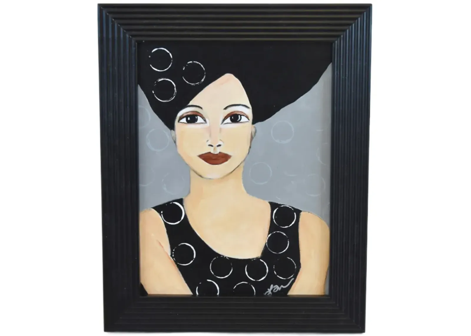 Dark Haired Woman Portrait Painting - Black