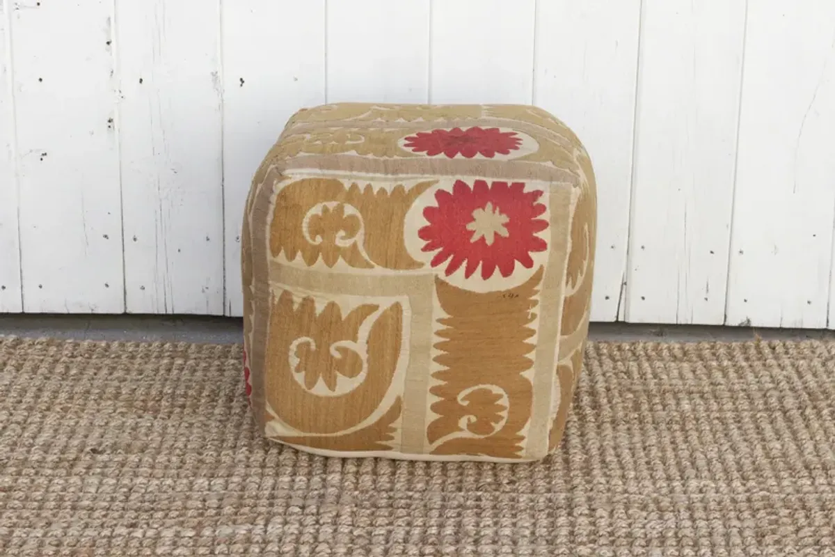 Sariya Antique Suzani Cube Ottoman