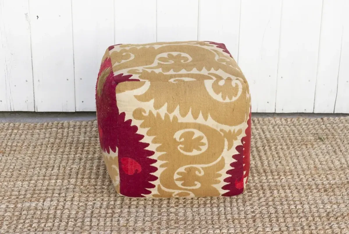 Gulnora Antique Suzani Cube Ottoman